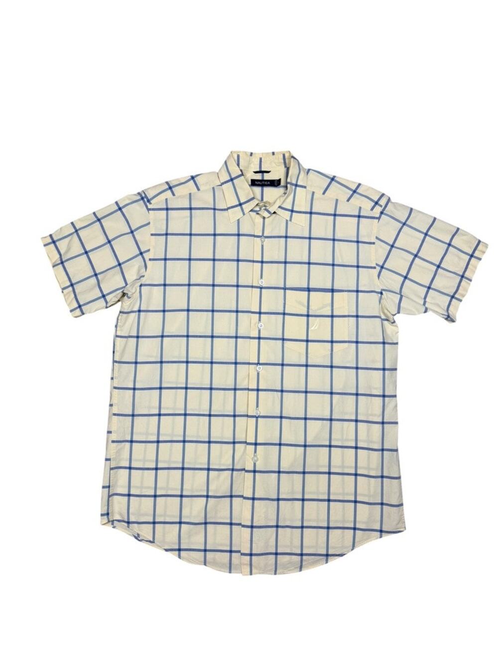 Nautica Vintage Yellow Blue Plaid Button Up Shirt Size Large